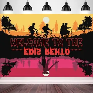 2D Flat Banner 1pc, Stranger Birthday Party Decoration, Welcome to Another Side Background Banner, Horror Forest Inverted Theme Decor, Photo Backdrops