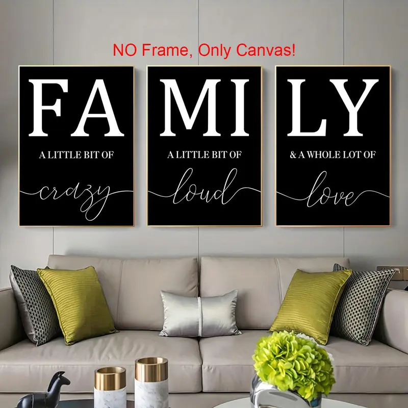 Family Themed Canvas Poster without Frame, 3 Counts/set Modern Simple Wall Art Painting, Wall Art Decor for Home Living Room Bedroom Office, Unframed Wall Art