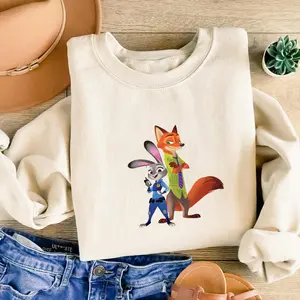 Animal Duo Cartoon zootopiaaaaaa shirt – Cute Bunny Officer & Clever Fox Graphic Top