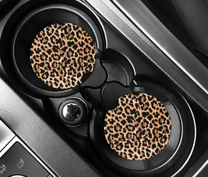 Cheetah Print Brown Car Coaster Set of 2 - Classic Design for Home Use Car Floor Mat Car Accessories