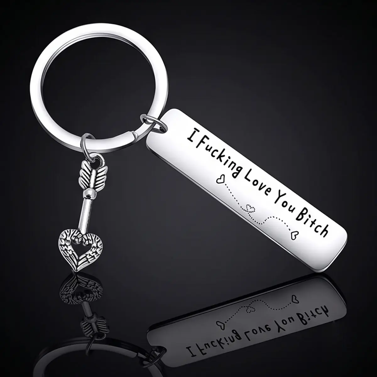Stainless Steel Engraved Keychain, Funny "I Fcking Love You Btch" Friendship Gift for Besties, BFF Keychains for Gifting