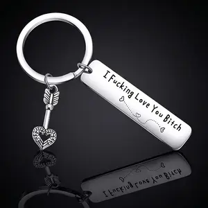 Stainless Steel Engraved Keychain, Funny "I Fcking Love You Btch" Friendship Gift for Besties, BFF Keychains for Gifting