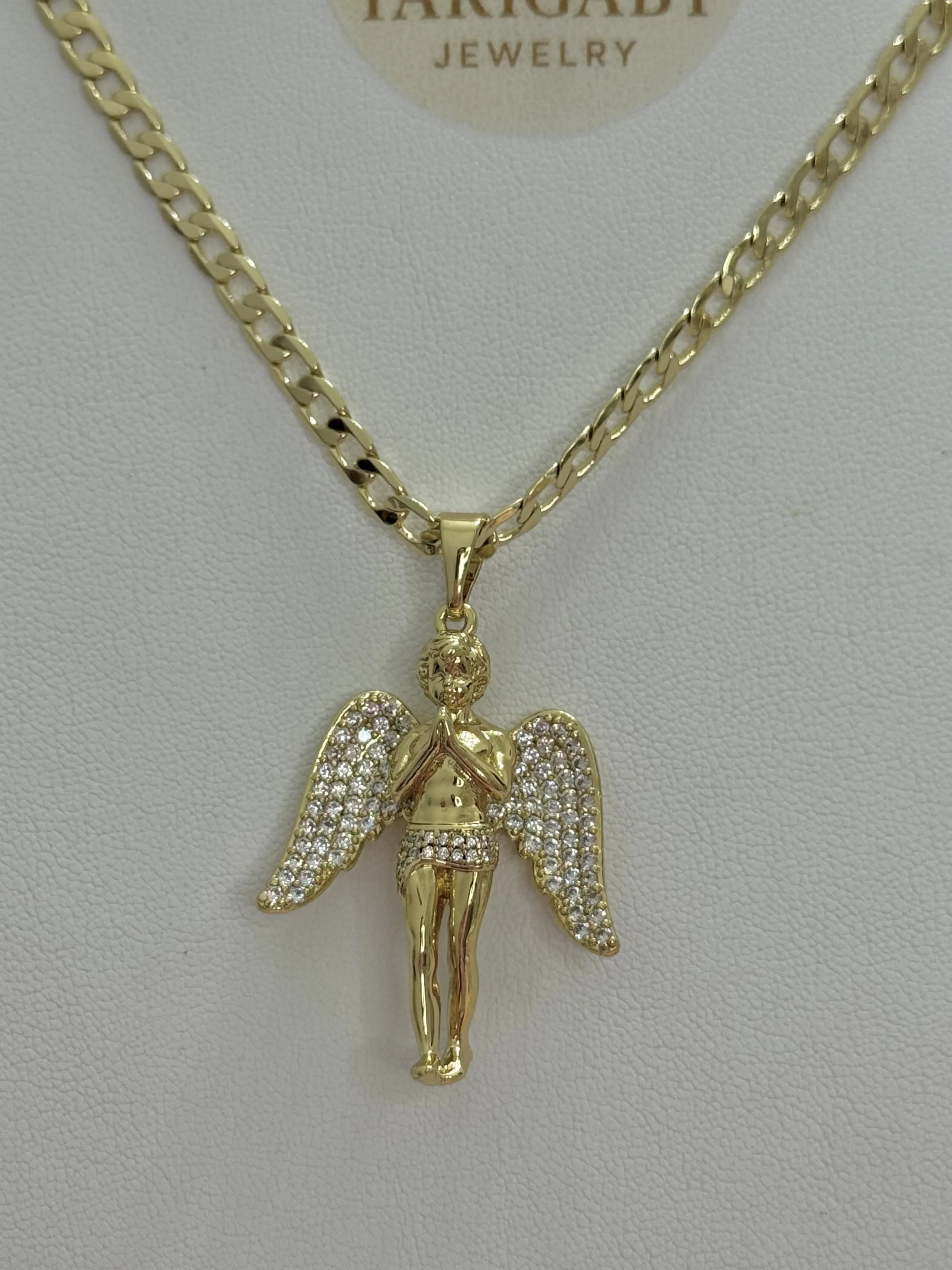 Tarigaby Jewelry Cuban Chain Necklace with Angel Pendant 45CM Gold Plated with CZ Wings