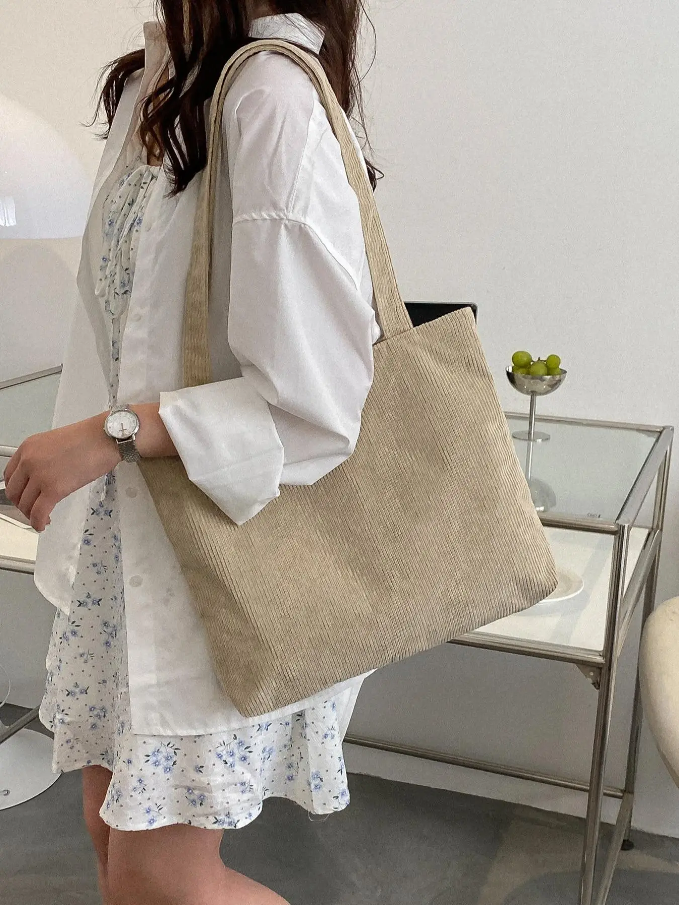 Women's Preppy Style Plain Color Tote Bag, Trendy Minimalist Large Capacity Shoulder Bag for Women & Girls, Casual Versatile Shoulder Bag for Daily &