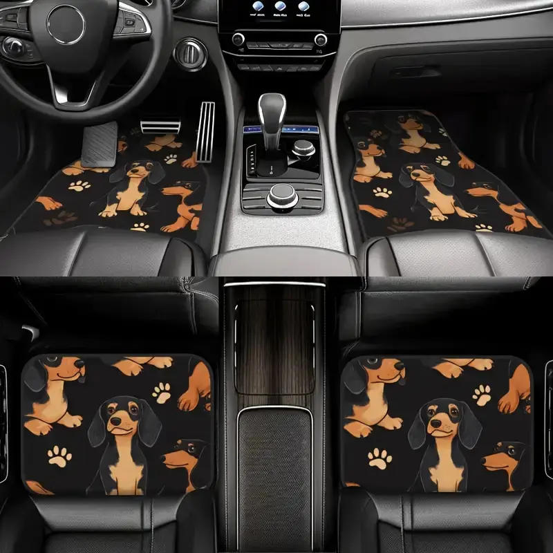 Set of 4 Dachshund Paw Print Car Floor Mats, Automotive Mats, Cute Car Accessories, Auto Interior Accessories, Suitable for Sedans, Vans, And Suvs, a Car Interior Accessory