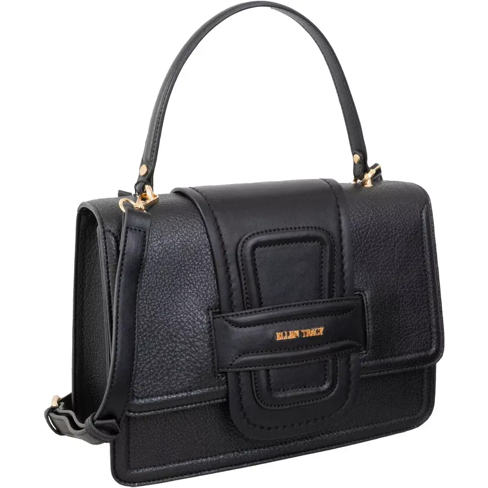 Ellen Tracy Women's Satchel - 1 Size, Classic Structure, Chic Pebble Grain Faux Leather, Distinctive Front Flap Decoration, Top Flap with Magnetic Closure, Zip Pocket, Detachable Strap Crossbody Bag, One Size, Casual