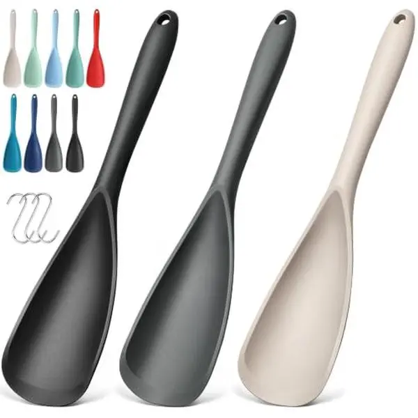 3-Pack Silicone Cooking Spoon Spatula Set, Heat-Resistant BPA-Free Spoonula for Nonstick Cookware, Scoop, Scrape, Stir & Serve