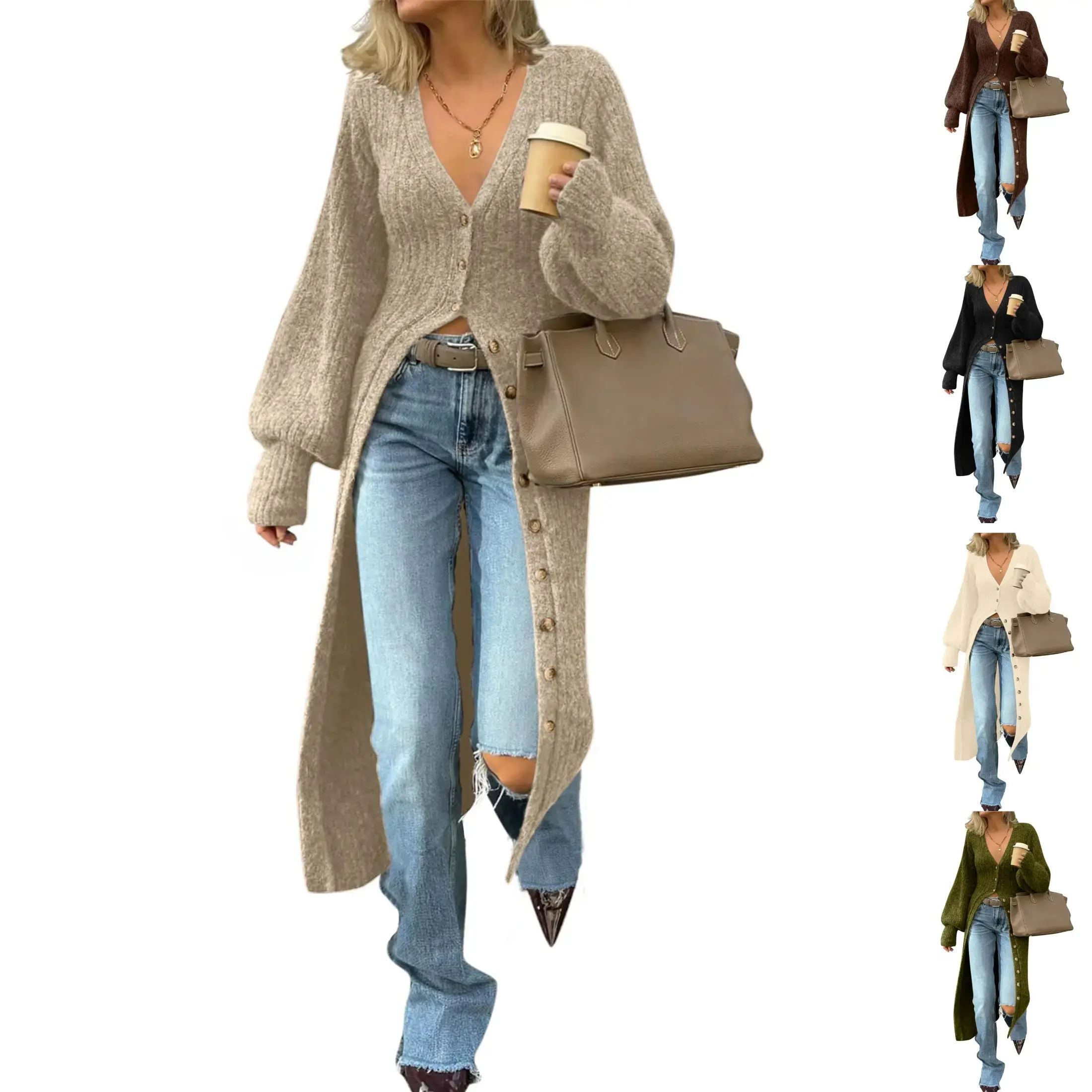 Womens Long Cardigans V Neck Button Down Chunky Knit Dusters Sweater Coat Fall Trendy Maxi Sweater Dress