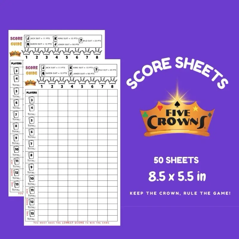 Five Crowns Score Sheets 50 sheets 8.5 x 5.5 inches in size Buy 2 Get 1 Scrunchie  for FREE