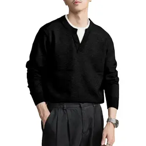 JMIERR Men's Faux Layered Sweater Crew Neck Long Sleeve Pullover Tops | Layered Look, Henley Button Detail, Soft Viscose Blend, Machine-Washable Easy Care, Cool-Weather Everyday Wear