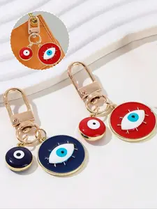 Blue Color Block Keychain, Oil-Drop Metal Edged Design, Dual Evil Eye Combination, Lobster Clasp Bag Handle Decoration