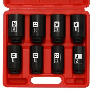8PCS 1/2" Deep Axle Nut Impact Socket Set 12 Point Metric 29-39mm Professional Tools with Storage Case for Tough Jobs