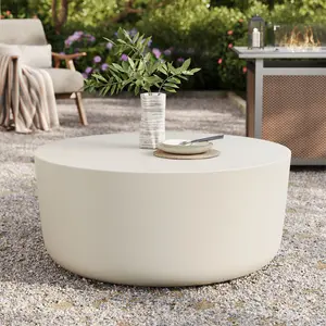 Brion Round Indoor - Outdoor Patio Concrete Coffee Table in White
