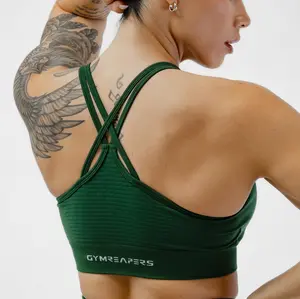 Halo Bra - Seamless, Breathable, Light-Medium Support, 4-Way Stretch with Strappy Back by Gymreapers