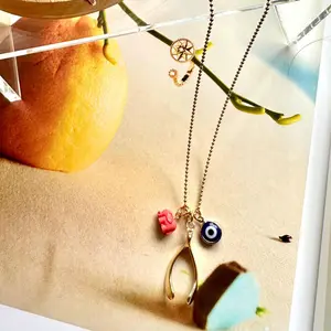 Wishbone necklace (3 charms)