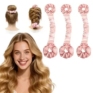 3-Piece Multi-Functional Satin Hair Curler Set, Heat-Free Curling Wand with Large Cream Hair Ties, Perfect for Big Wave Hairstyles, Heatless Curling Set, Heatless Hair Curlers