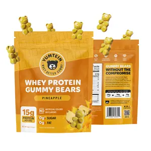 Yumtein Protein Gummy Bears - 15g Whey Protein, 0g Sugar, 0g Fat - Halal Beef Gelatin - Natural Colors - Pineapple (170 Cal)