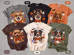 Halloween Dog Shirt, 50+ Breeds Custom Tee, Golden Fall, Frenchie Spooky Comfort Colors, Doodle Trick or Treat Bat, Cute Pup