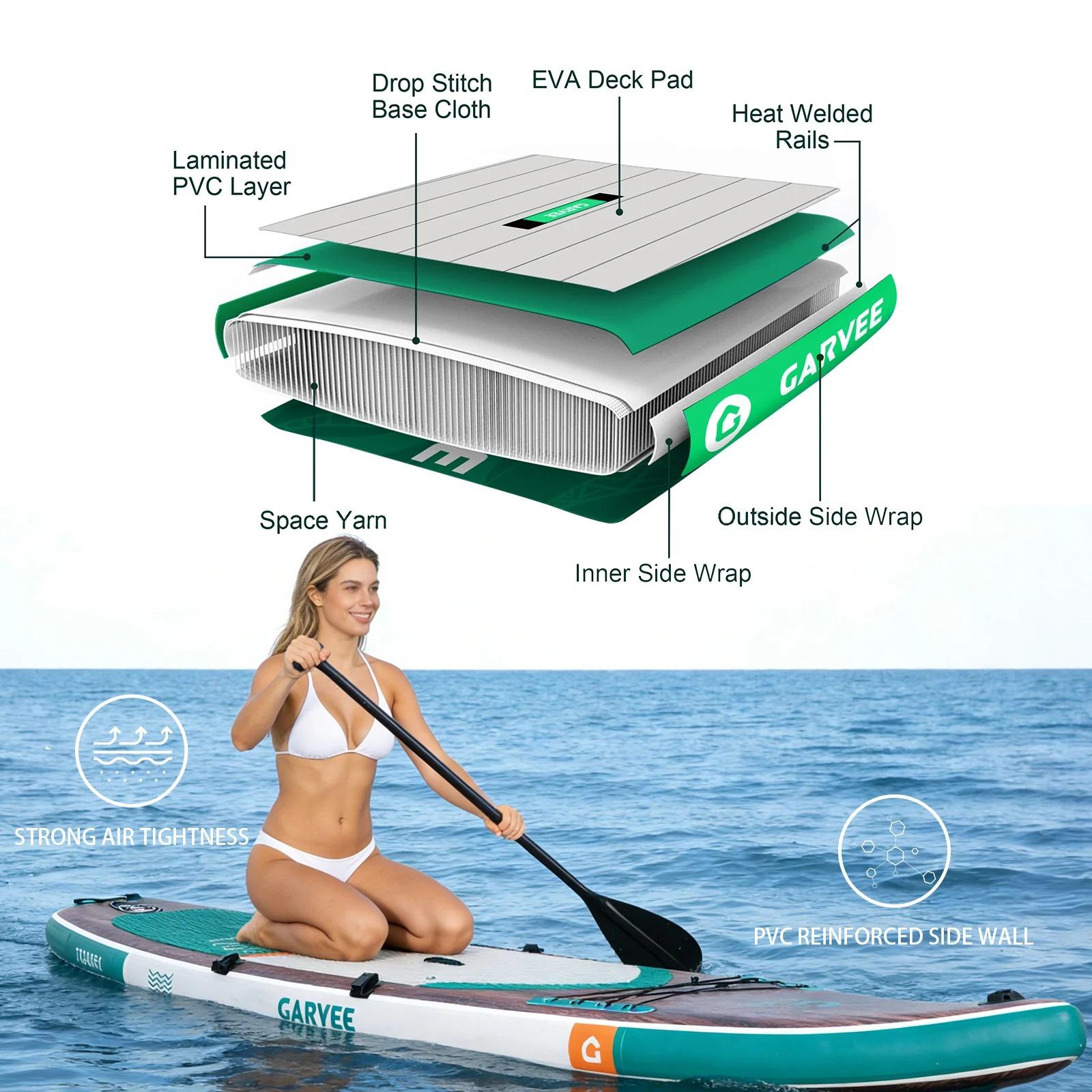 [TOP RATED - FLASH SALE] Garvee Inflatable Stand Up Paddle Board 11' x 33" with Accessories, Ultra-Light Deep Wood Style, Wide Non-Slip Deck, Triple Fin, Beginner-Friendly All-Around SUP – Deep Wood