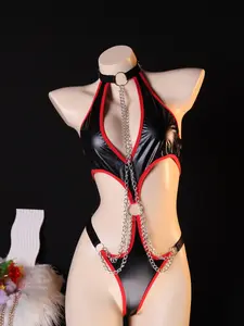 Edge Lingerie, Womenswear, Hollow Out Halter Design, Sexy Innerwear, Nightclub Party Teddy Doll, Chain Strap Lingerie