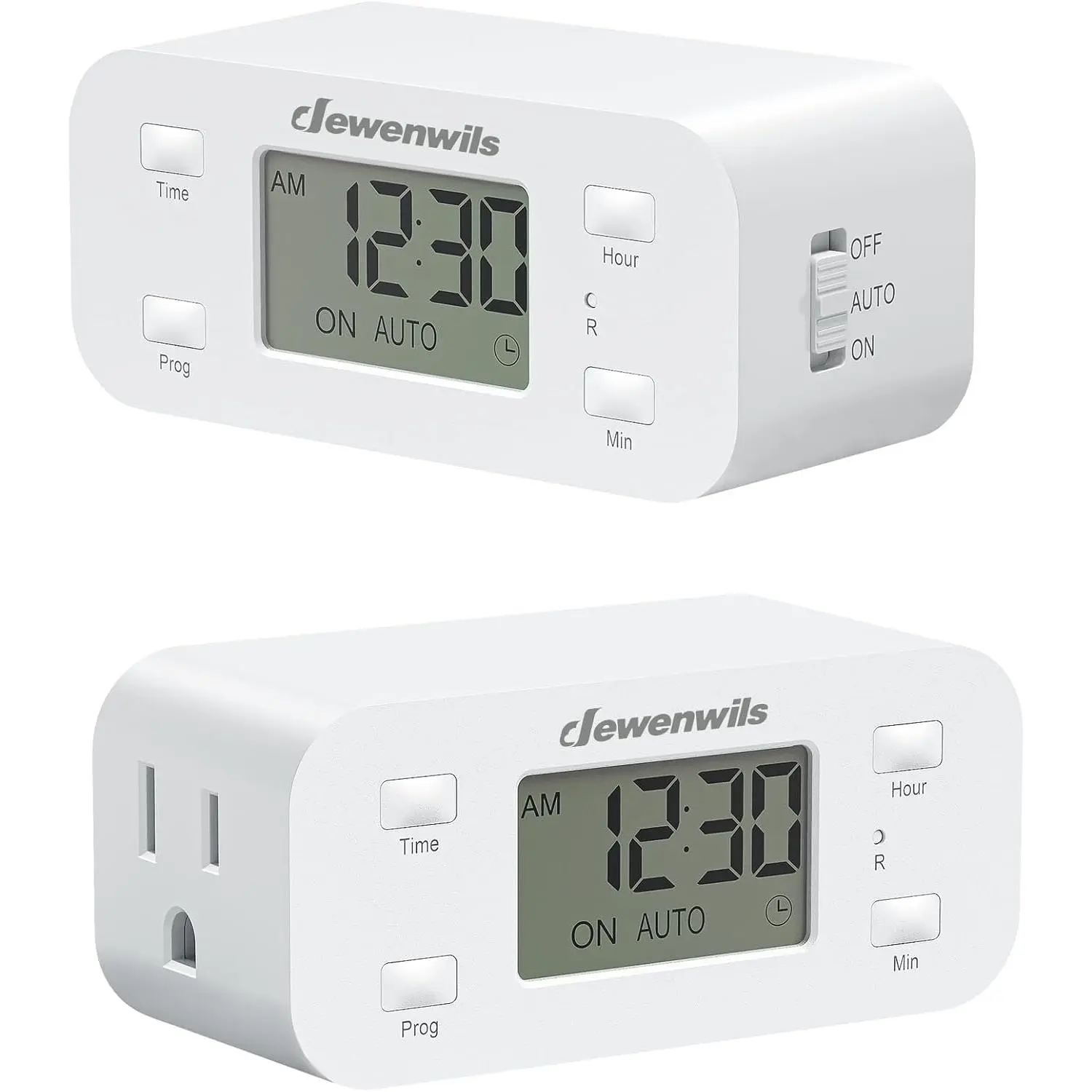 2-Pack Programmable Digital Timer Outlet - Christmas Use, 3-Group Daily Repeat Program, Compact & Elegant, Energy Saving & Reliable, Grounded 3-Prong Wall Socket, 125V/15A/1000W, 1/2 HP for Indoor Lamp, Fan