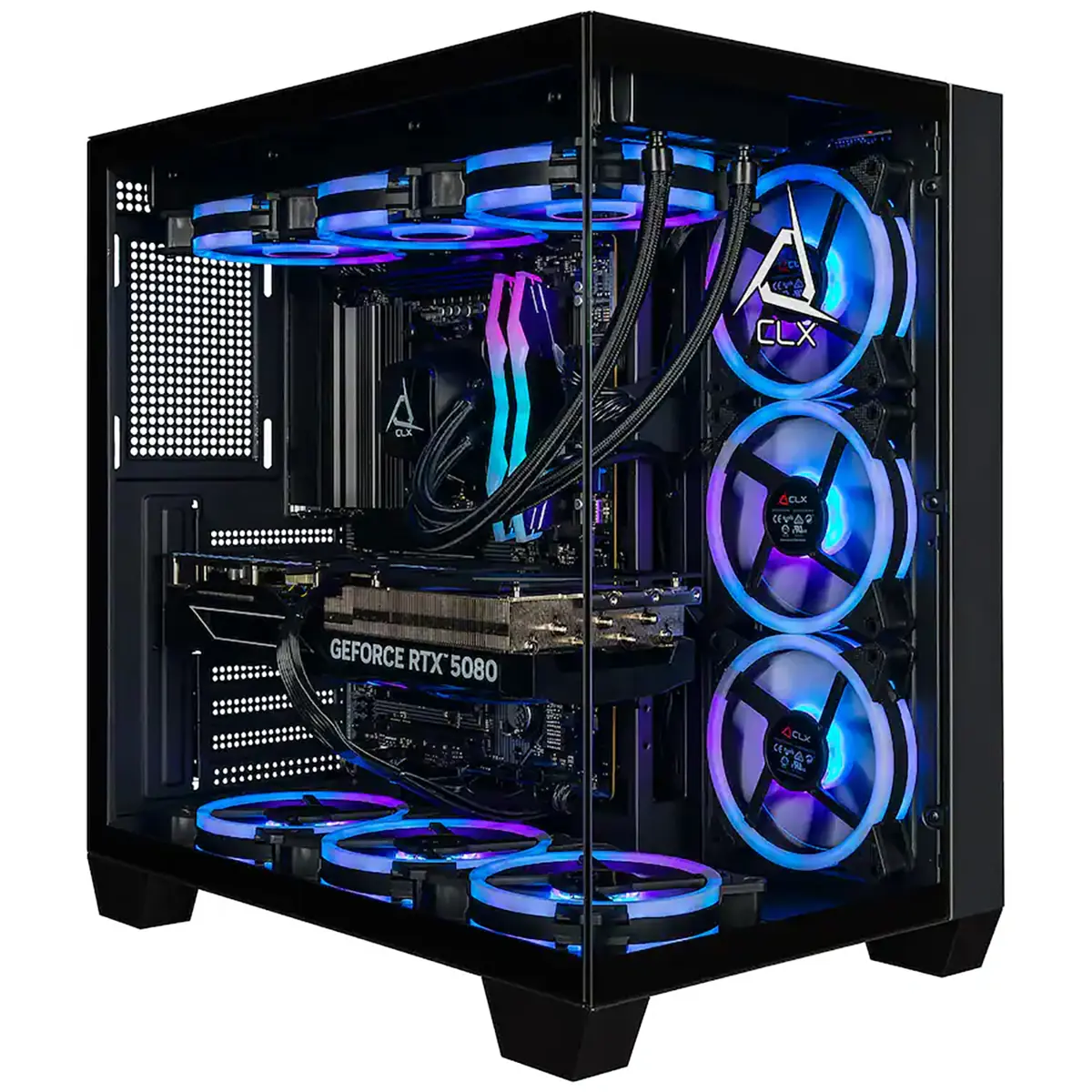 CLX SET Liquid Cooled Gaming Desktop Computer, AMD Ryzen 7 9800X3D 4.7GHz, 32GB RAM, 2TB SSD, NVIDIA GeForce RTX 5080 16GB, Windows 11 Home, Black