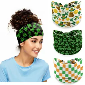St. Patrick's Day Shamrock Headband - Green Clover Print Knit Headwrap for Irish Party & Workout