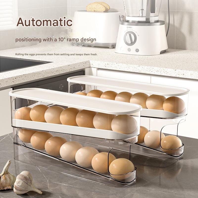 Egg Holder ,Egg Dispenser for Refrigerator, AutomaticRolling Storage Container for Countertop,Kitchen &Outdoor Use  (13.11"x3.15"x5.55")