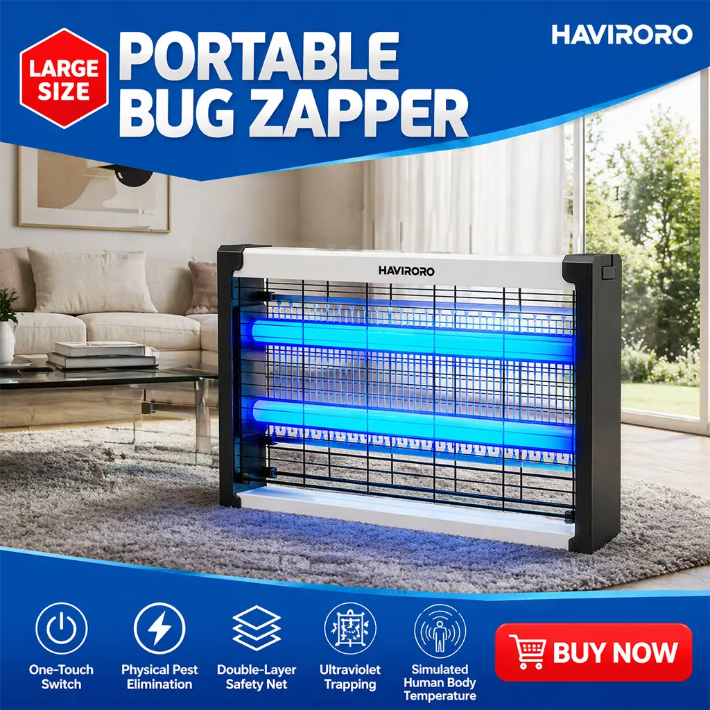 HAVIRORO Bug Zapper Indoor, Electric Insect Killer with 4500V Grid, Fly Zapper Mosquito Trap with UV Light, Mosquito Repellent for Home, Kitchen, Bedroom, Type-C