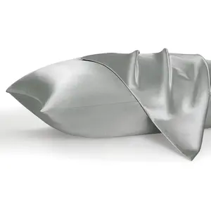 Satin Pillowcase Set of 2 – Queen Size 20x30 Inch, Cooling Smooth Feel with Envelope Closure – Silver Grey, Soft and Breathable for Night Comfort