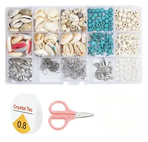 Bracelet Making Kit with Seashells Beads Starfish Charms and Scissors for DIY Jewelry Crafting