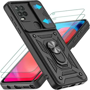 for Moto G Stylus 5G Case with Slide Camera Cover and 2pcs HD Screen Protector, 360° Rotation Ring Kickstand [Military Grade] Case for Motorola Moto G Stylus 5G 2021 (Black)
