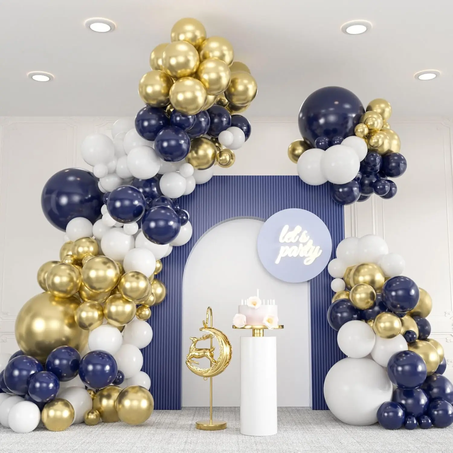 Durable Synthetic Metallic Navy Blue & White Latex Balloon Garland Arch Kit - 136-Count, 18/12/10/5 In, 46 Navy Blue Balloons, for Anniversary & Birthday Decorations (Home & Festive Supplies)