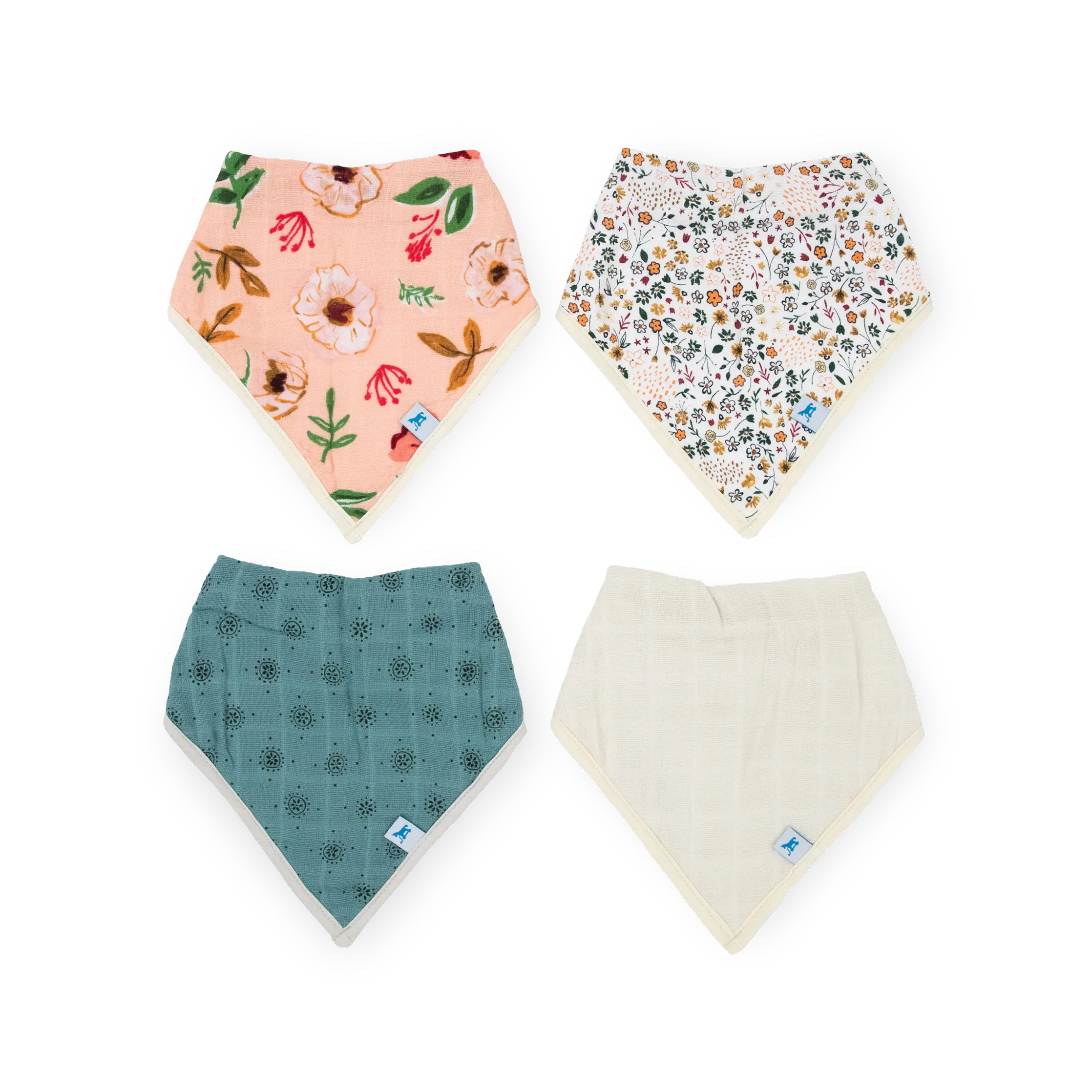 Cotton Muslin + Fleece Bandana Bib 4 Pack - Vintage Floral
