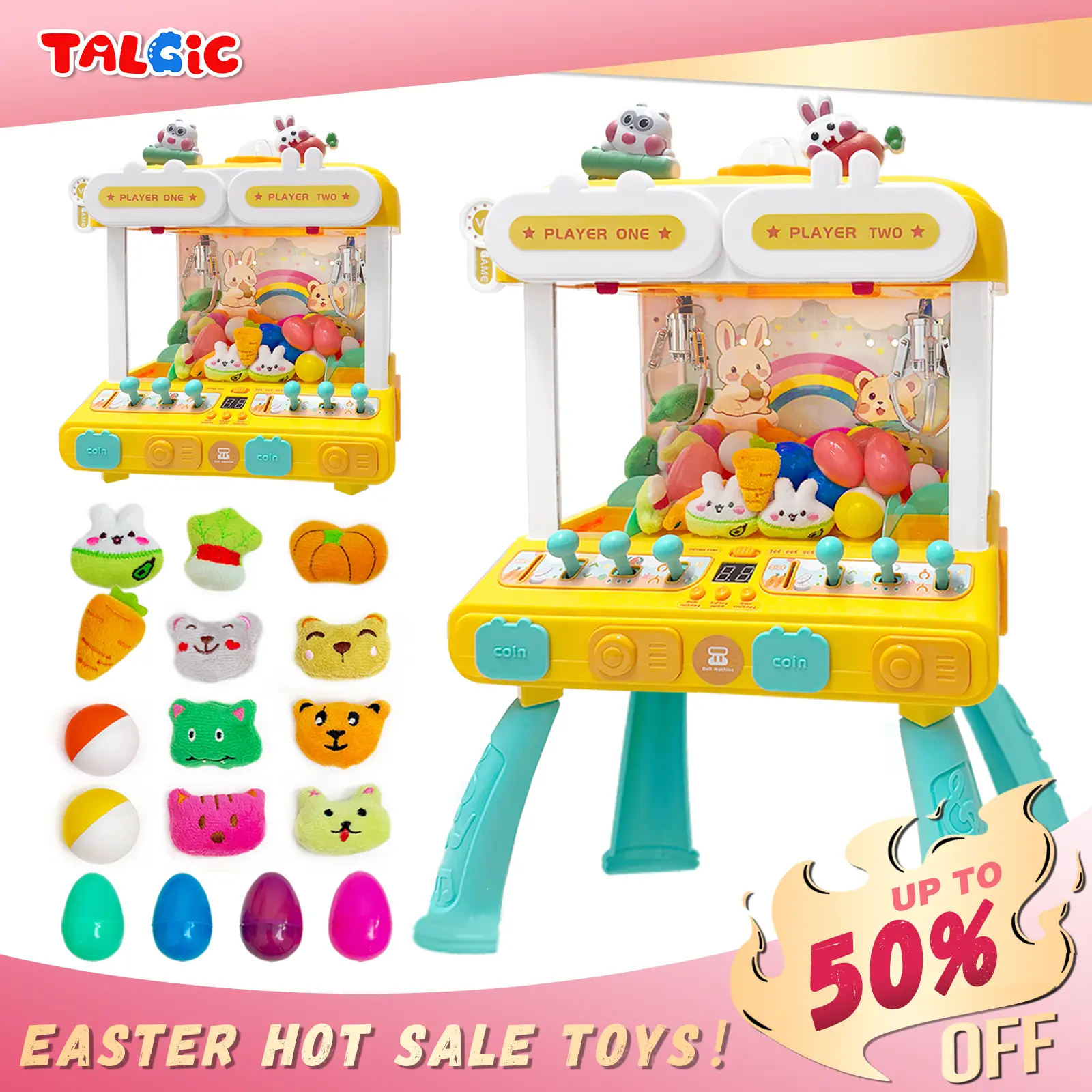 Multiplayer Claw Machine Unicorn Toys for Kids, Candy Grabber Prize Dispenser with Sound & 20 Mini Plush Toys, Electronic Arcade Game Indoor Toy for H