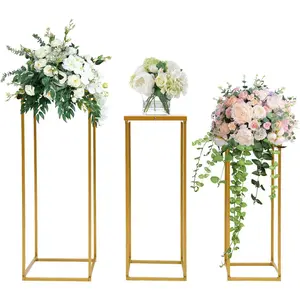 3PCS Pedestal Stand for Parties,19+23+27in Wedding Flower Stand Vase Column Pack of 3,Geometric Centerpieces Vase for Tables Flower Hold Rack for Wedding Party Ornaments Decor Decoration Gold
