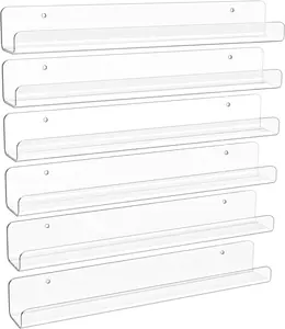 6 Pack Clear Acrylic Shelves, 12" Nursery Book Shelves for Wall, Floating