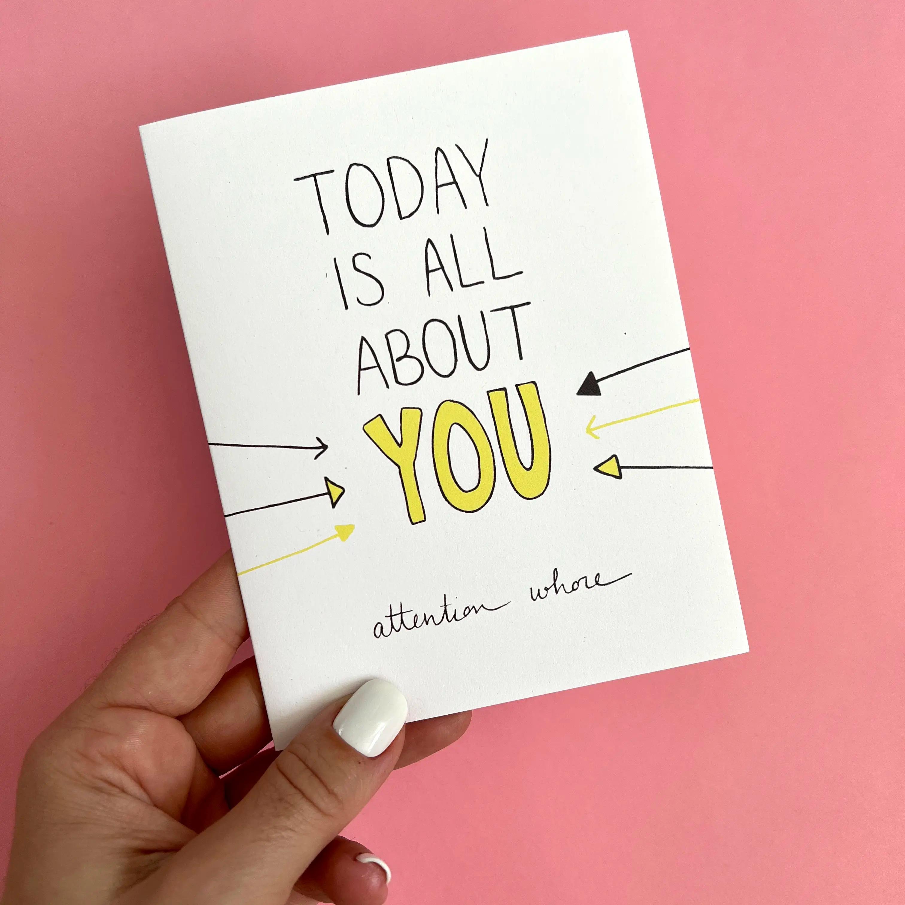 Funny Birthday Card – “Attention” Joke, Viral Humor Gift, Hilarious Bday Card, Blank Inside with Envelope