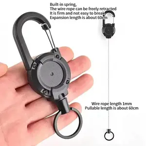 2 Counts Heavy-Duty Carabiners, Multi-Functional Tactical Clips with 20-inch Retractable Steel Cable, Two Colors, Unisex Outdoor Gear for Hiking, Camping and Mountaineering