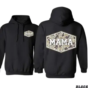 Mama Camo Hoodie – Country Style Sweatshirt for Women – Outdoor Hunting Print Hoodie – Southern Fall Outfit – Cozy Gift for Moms Who Love the Outdoors and Family Life