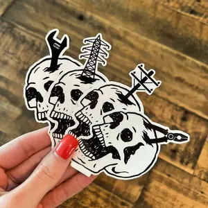 Skull Head - Tower - Pole- Wrench Sticker,  Lineman Hard Hat Sticker, Blue Collar Stickers, Gift For Lineman.