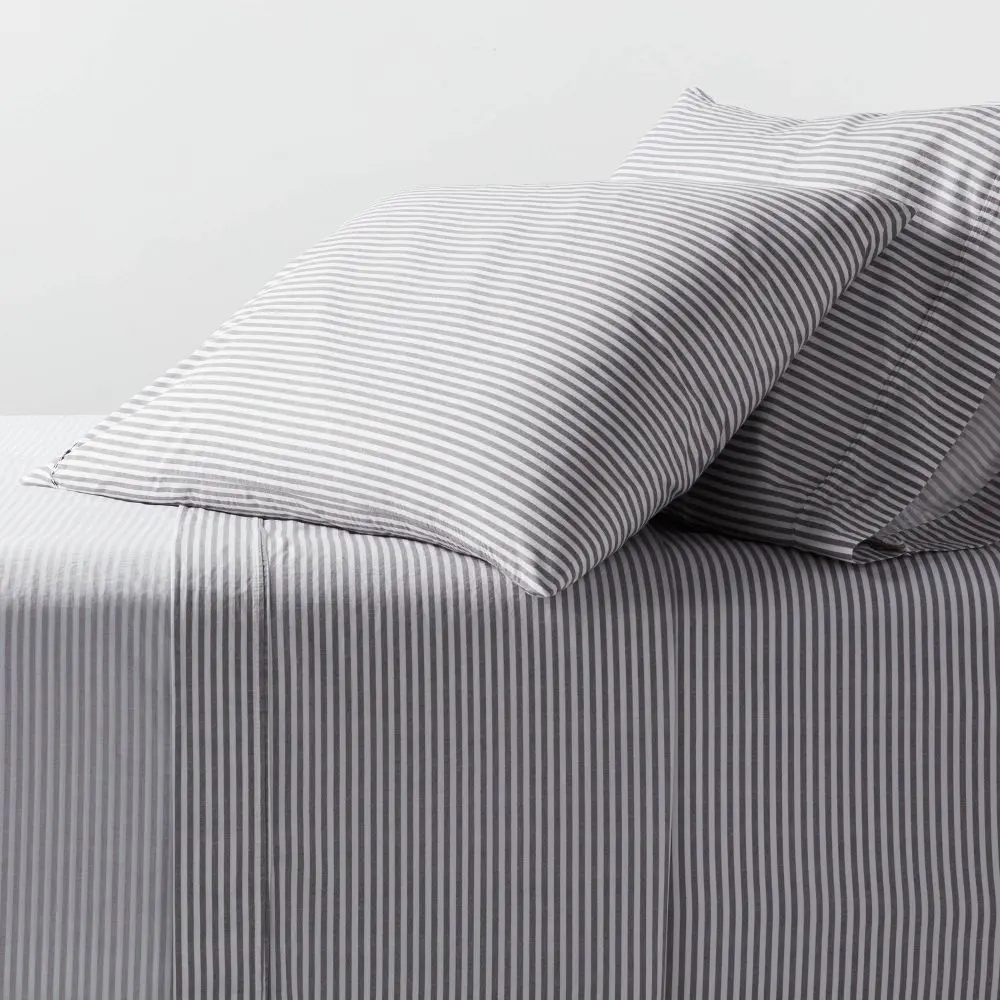 Twin/Twin XL Organic Percale Sheet Set Charcoal/White Stripe - Threshold