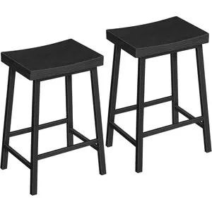 Bar Stools, Counter Height Bar Stools Set of 2, 23.7 Inch Saddle Stools with Footrest, Kitchen Stools, Industrial Style, for Dining Room, Counter, Bar, Black BABK0801