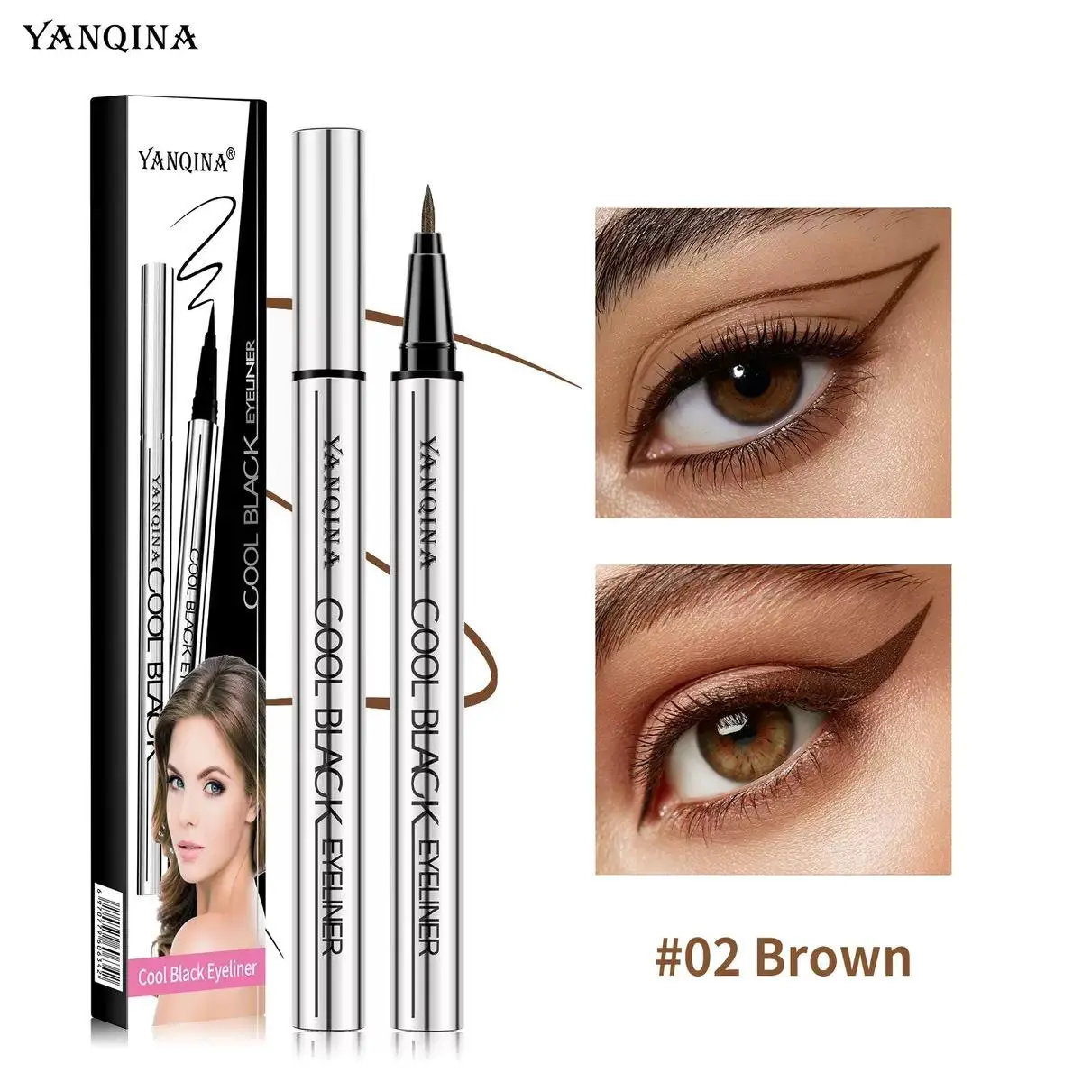 1-Pack Waterproof Liquid Eyeliner (Brown) Fine tip for long-lasting wear Velvety matte finish All-day smudge-proof, transfer-resistant formula - Cool Brown Eyeliner for Cat Eye