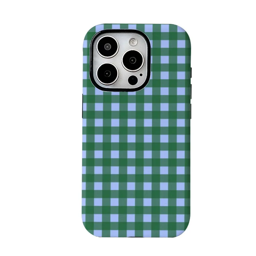 Protective Gingham Navy & Cream Custom Monogram Pink Striped Mini iPhone Case - Multi-Size Accessory for iPhone 13,14,15,16,17 Pro Max Plus Models, Accessories