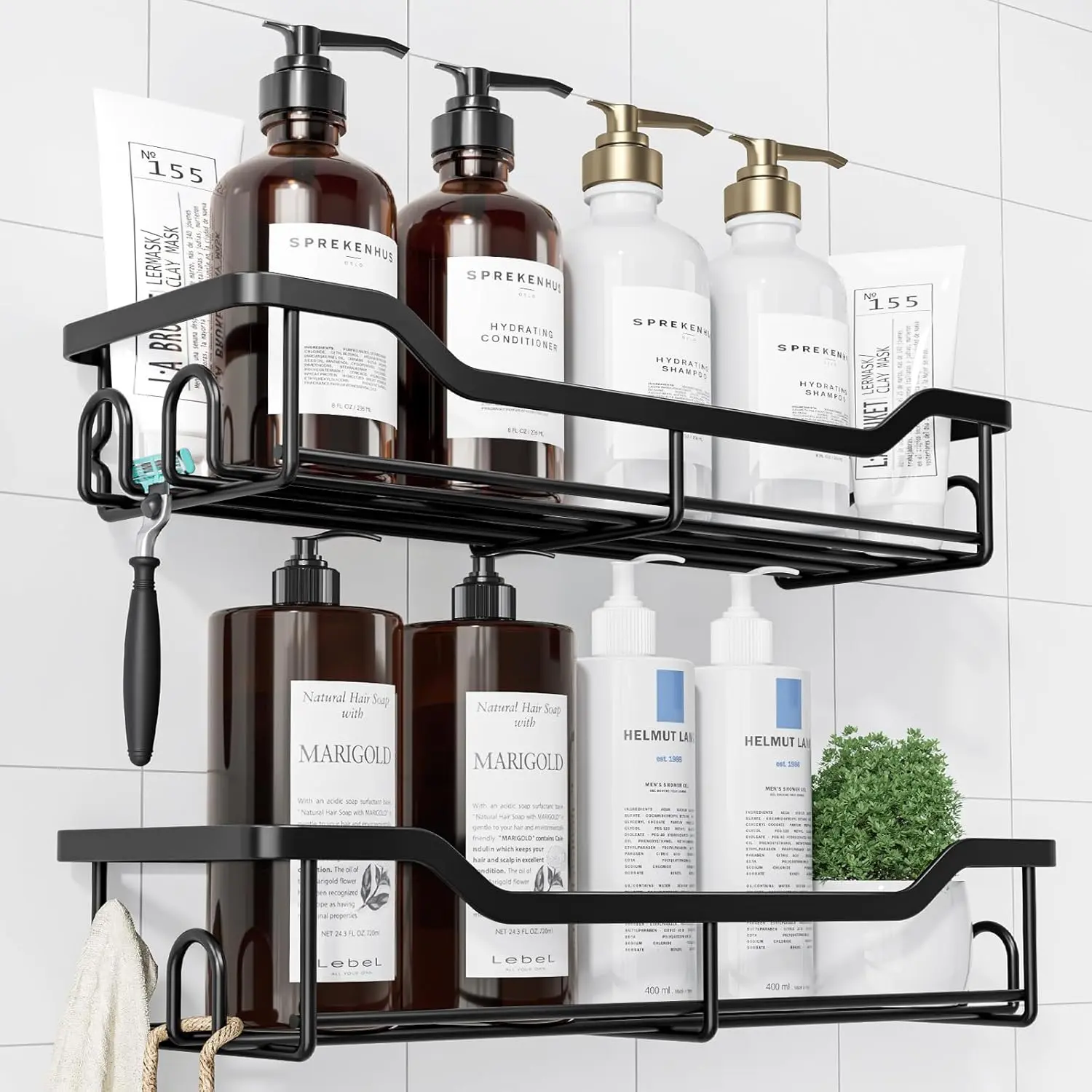 Shower Caddy Large Adhesive Shower Organizer Stainless Steel Shelf for Inside Shower No Drill Bathroom Organizers and Storage Home Decor Accessories 2 Pack Black Set
