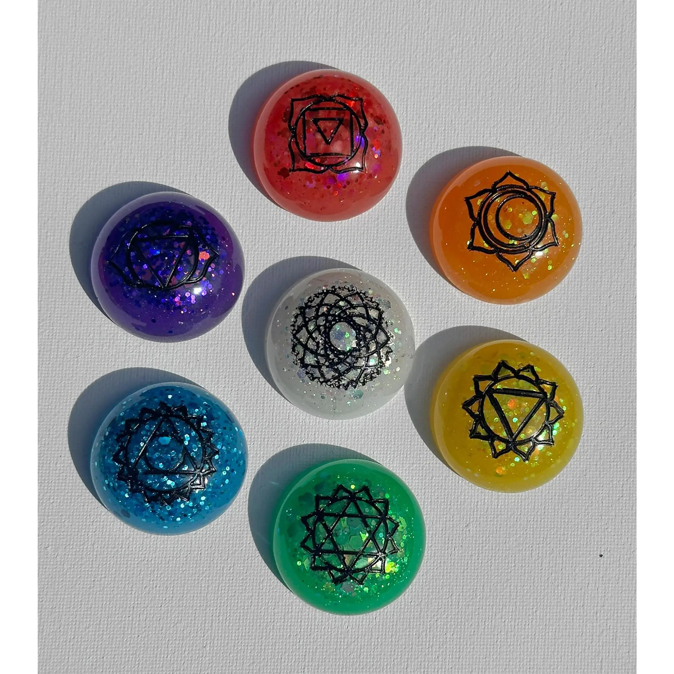 Glow in the Dark Rainbow Chakra Magnets, set of 7