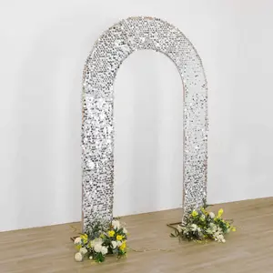 8ft Silver Big Payette Sequin Open Arch Wedding Arch Cover, Sparkly U-Shaped Fitted Backdrop Slipcover