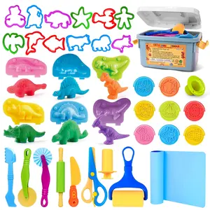 Dough Tools Set with 37 Pieces for Kids, Creative Craft Kit, Includes Random Accessories, 3D Animal and Dinosaur Molds, Scissors and Storage Bucket