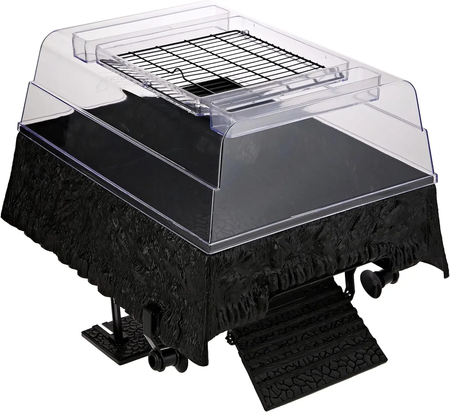 Reptology Turtle Topper – Above Tank Basking Platform That Safely Mounts to Standard Size Tanks Including g, L, H, g, up to  Gallons and " Wide – Black Color